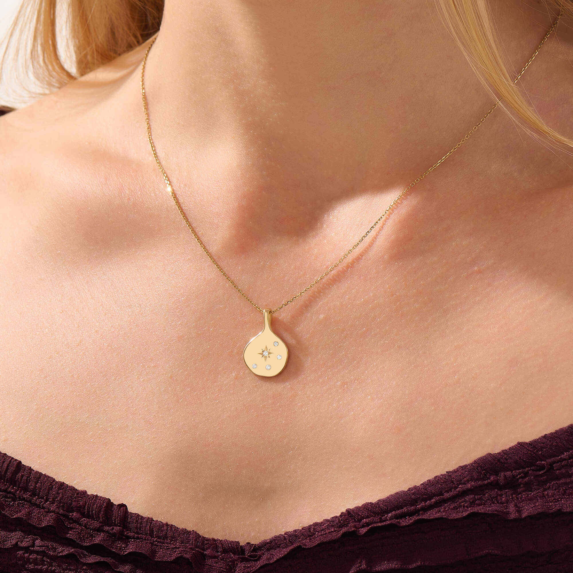 Women's Solid Gold Lab-Grown Diamond Celestial Disc Necklace