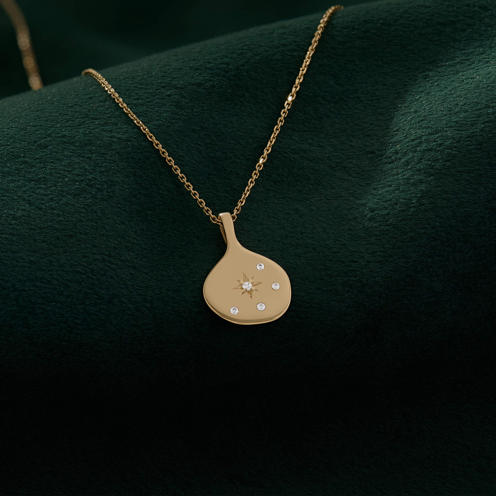 Real Yellow Gold Lab-Grown Diamond Celestial Disc Necklace