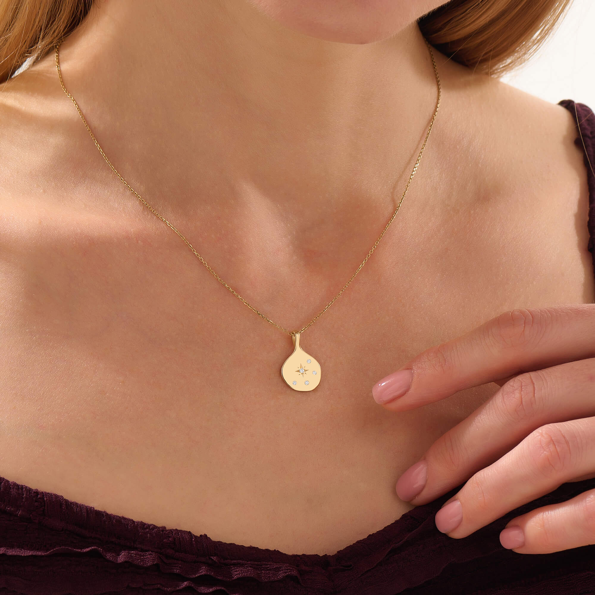 Women's Yellow Gold Celestial Disc Necklace with Lab-Grown Diamonds