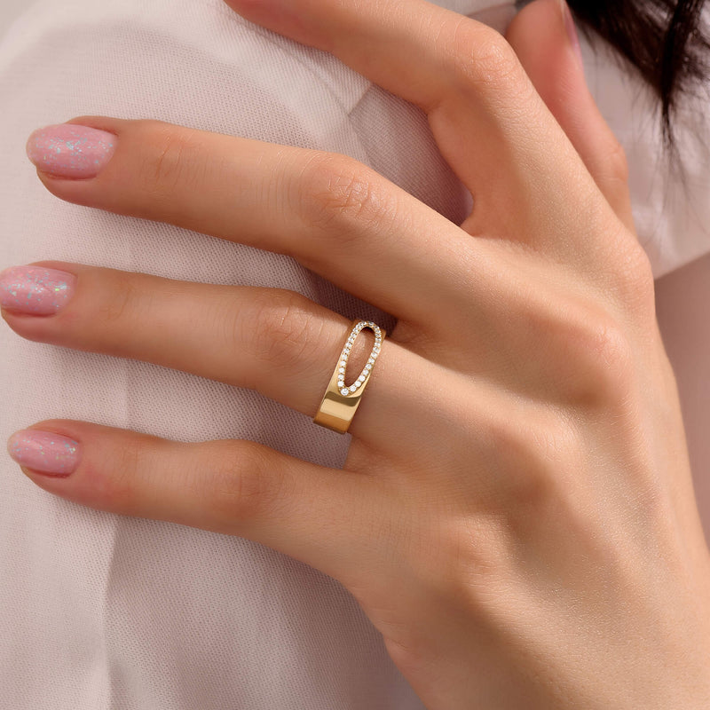Women's Lab-Grown Diamond Ellipse Hollow Band Ring in Solid Gold