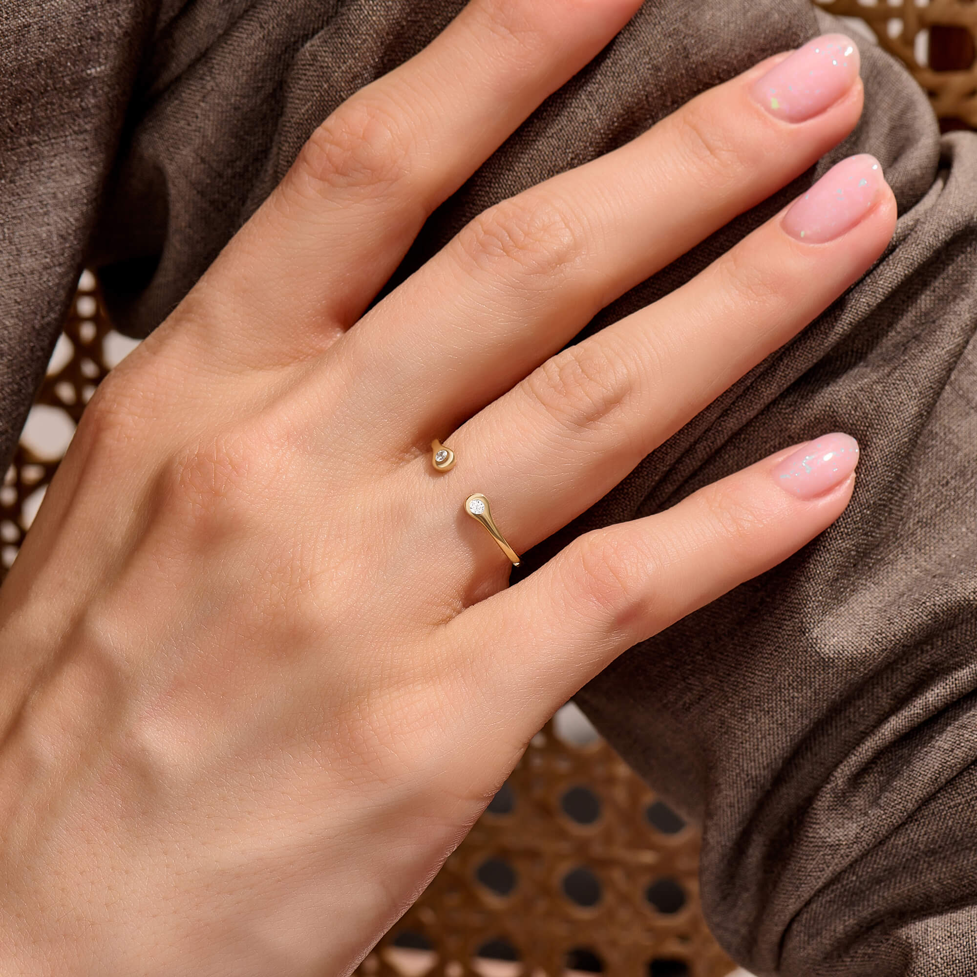 Women's Open Ring with Lab-Grown Diamonds in Solid Gold