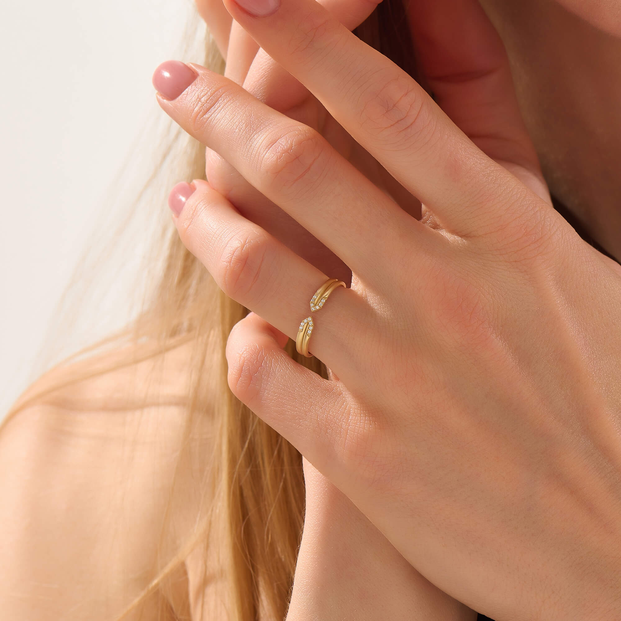 Women's Yellow Solid Gold Pave Open Claw Ring with Lab-Grown Diamonds