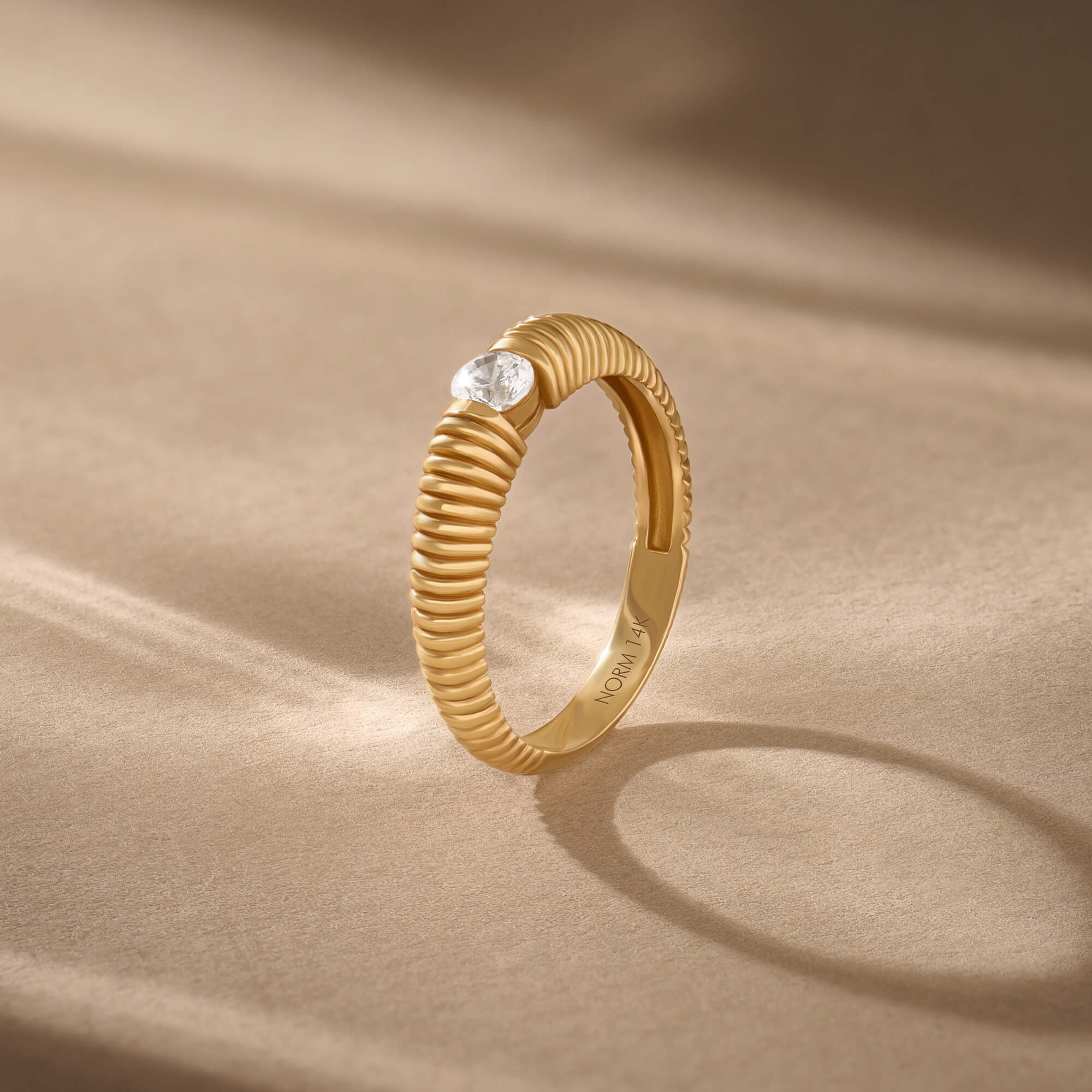 Lab-Grown Diamond Solid Gold Ribbed Solitaire Ring