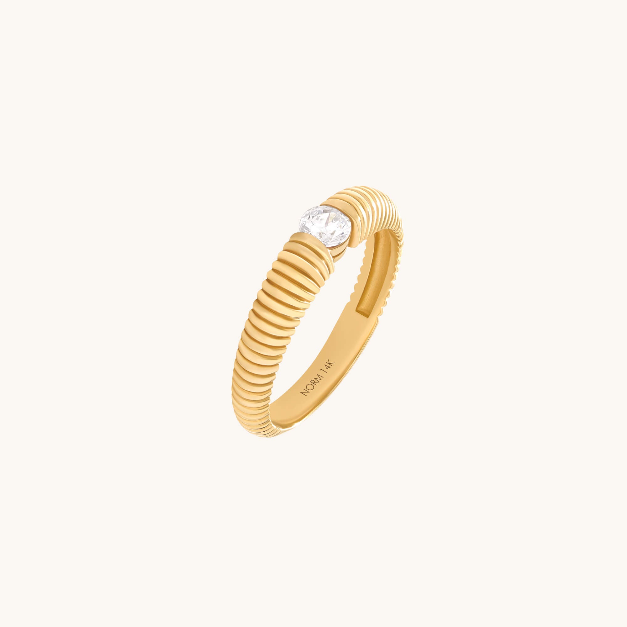 Lab-Grown Diamond Solitaire Ribbed Ring in Solid Yellow Gold