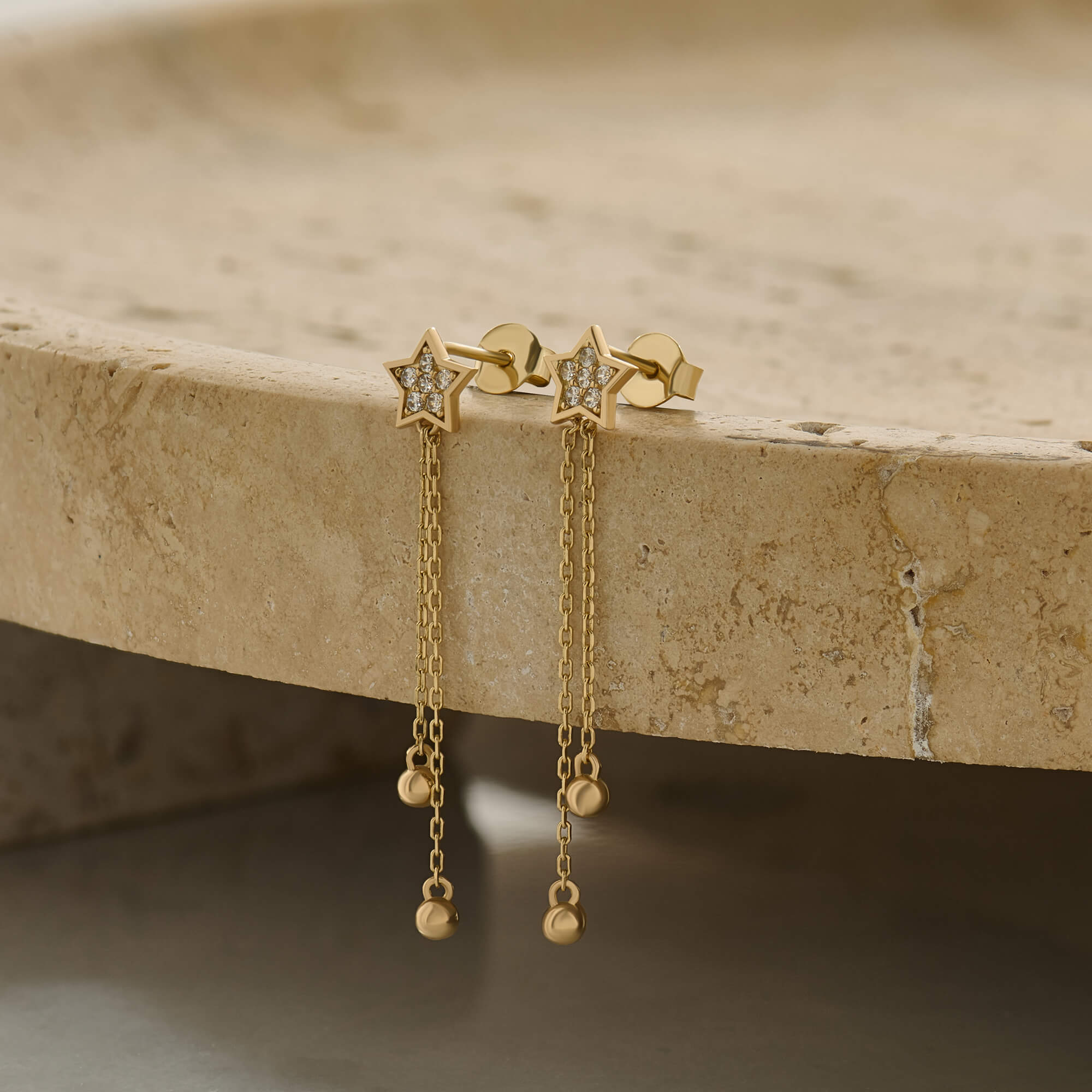 Real Gold Lab-Grown Diamond Star Chain Drop Earrings