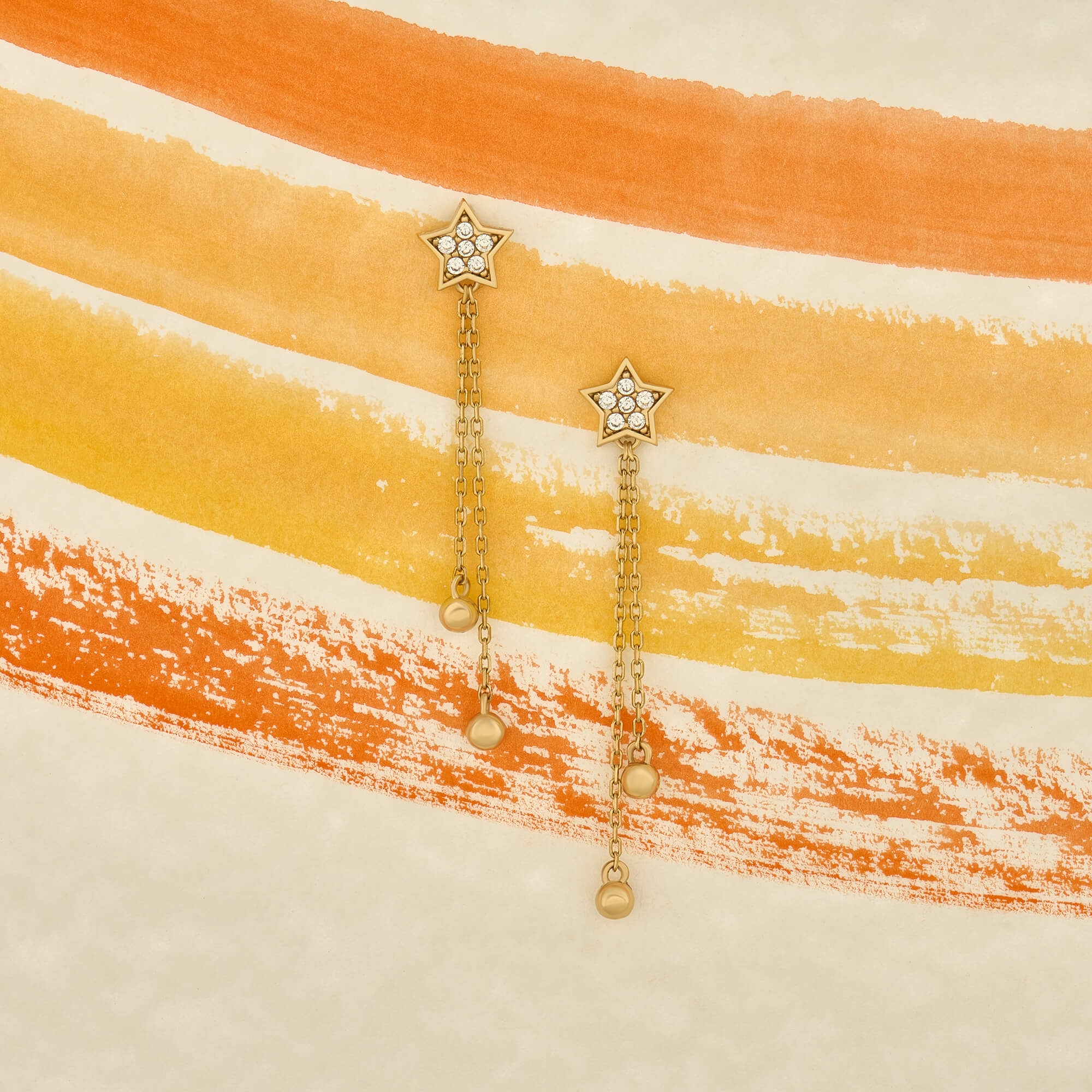 Yellow Gold Lab-Grown Diamond Star Chain Drop Earrings