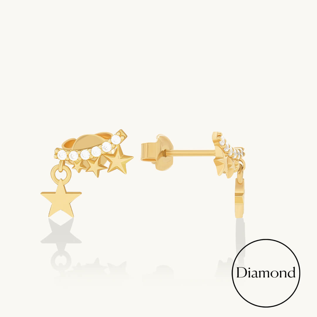 Lab-Grown Diamond Star Cluster Earrings in Solid Gold