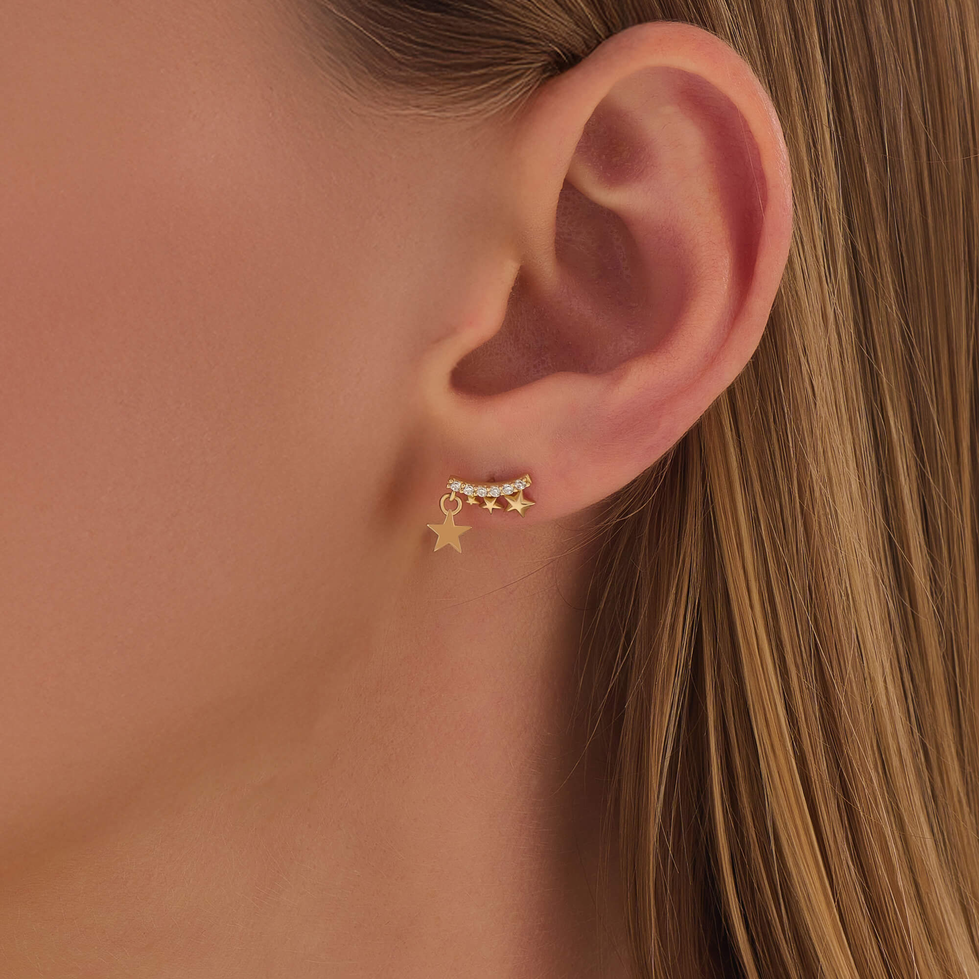 Women's Yellow Solid Gold Lab-Grown Diamond Star Earrings