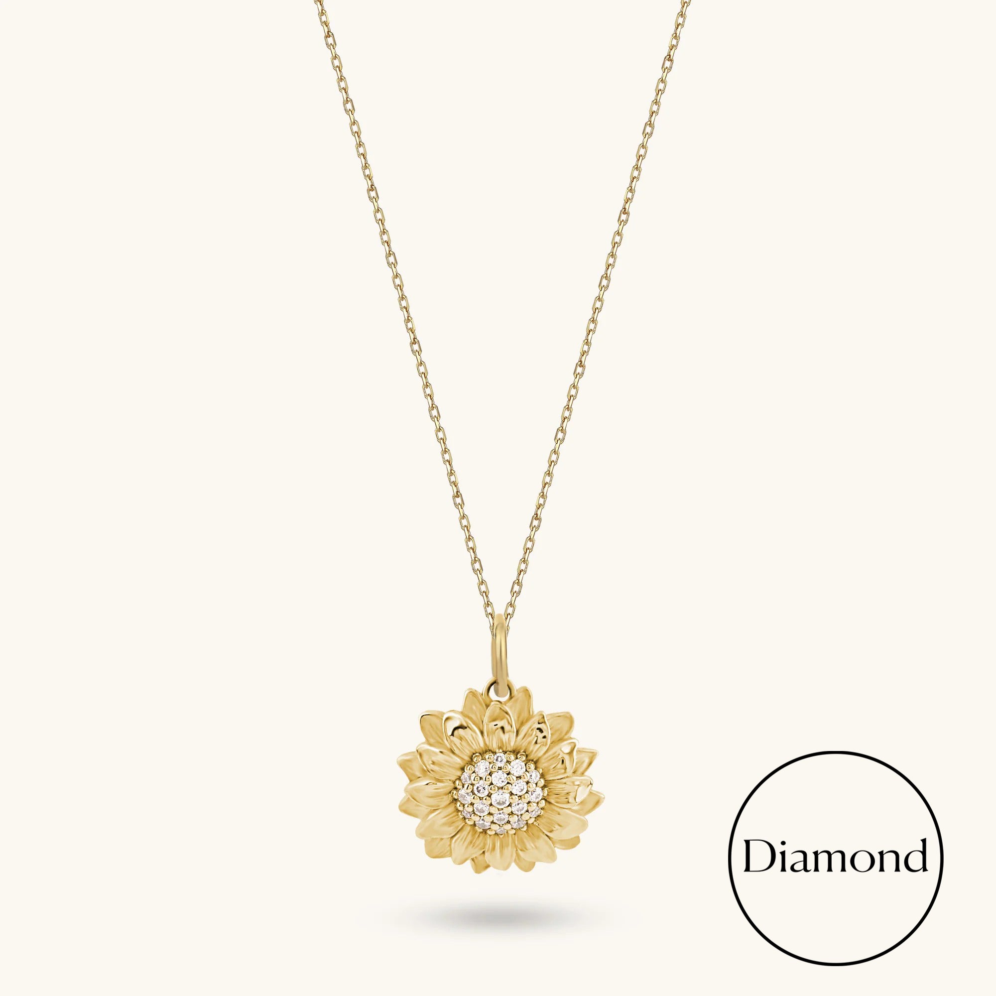 Lab-Grown Diamond Sunflower Necklace in Solid Gold