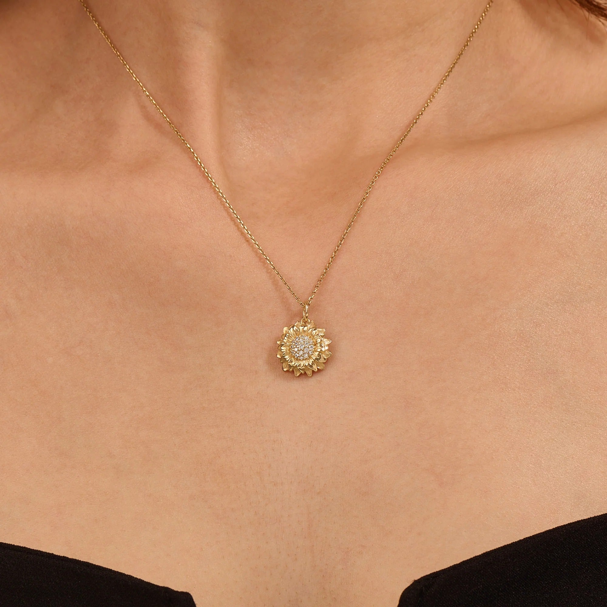 Women's Solid Gold Lab-Grown Diamond Sunflower Necklace
