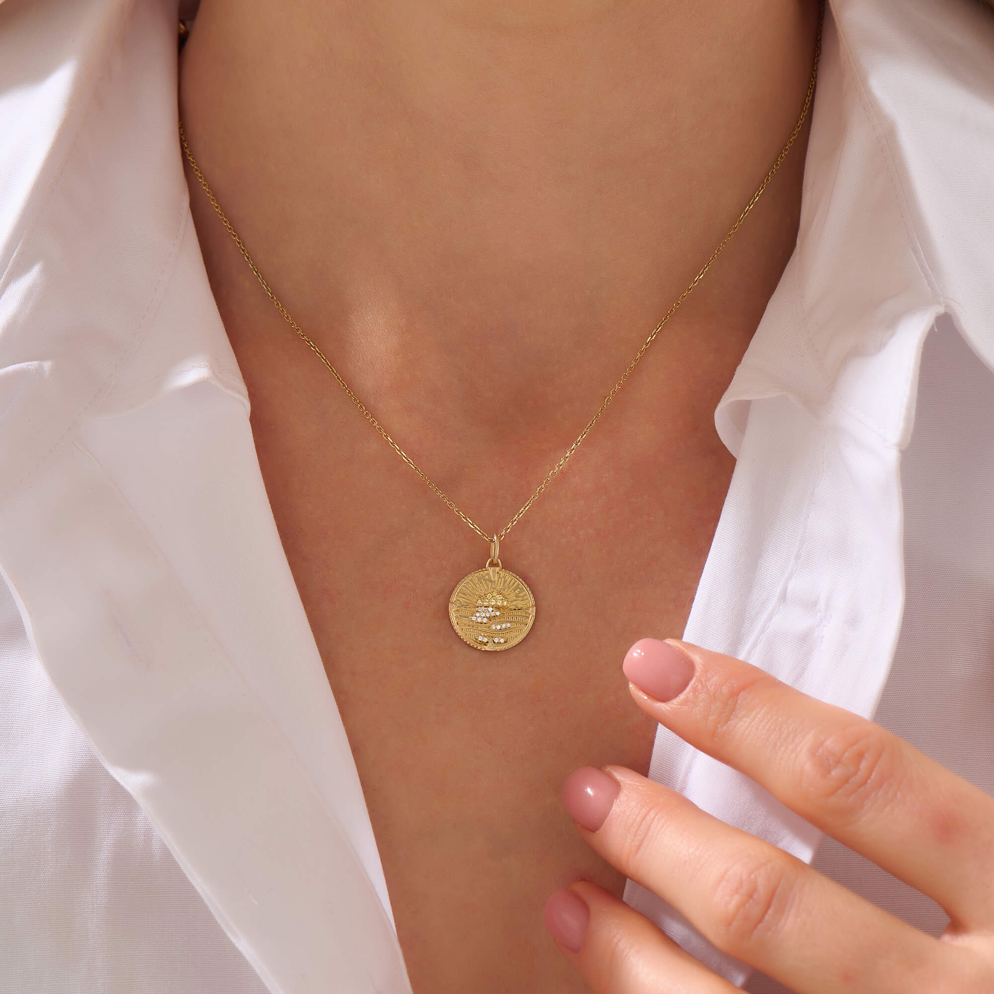 Women's Lab-Grown Diamond Sunrise Necklace in Real Gold