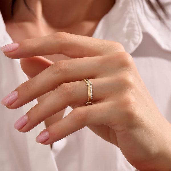 Women's Lab-Grown Diamond Wishbone Band Ring in Solid Gold