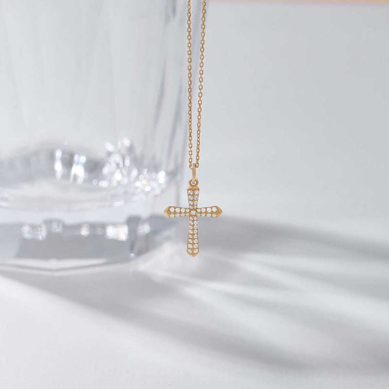 Lab-Grown Diamond Cross Necklace in 14K Solid Gold