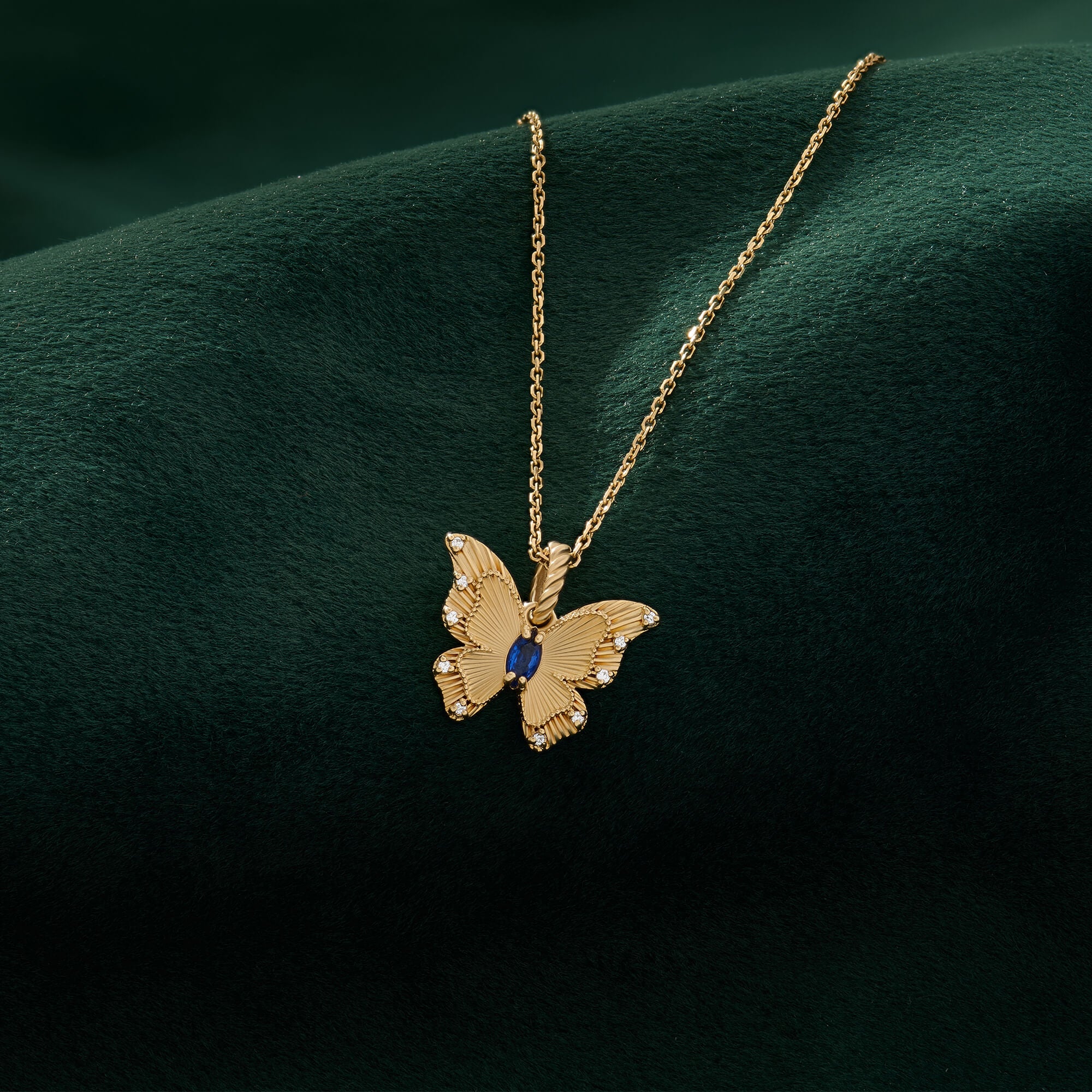 Yellow Real Gold Sapphire Marquise Diamond Butterfly Necklace