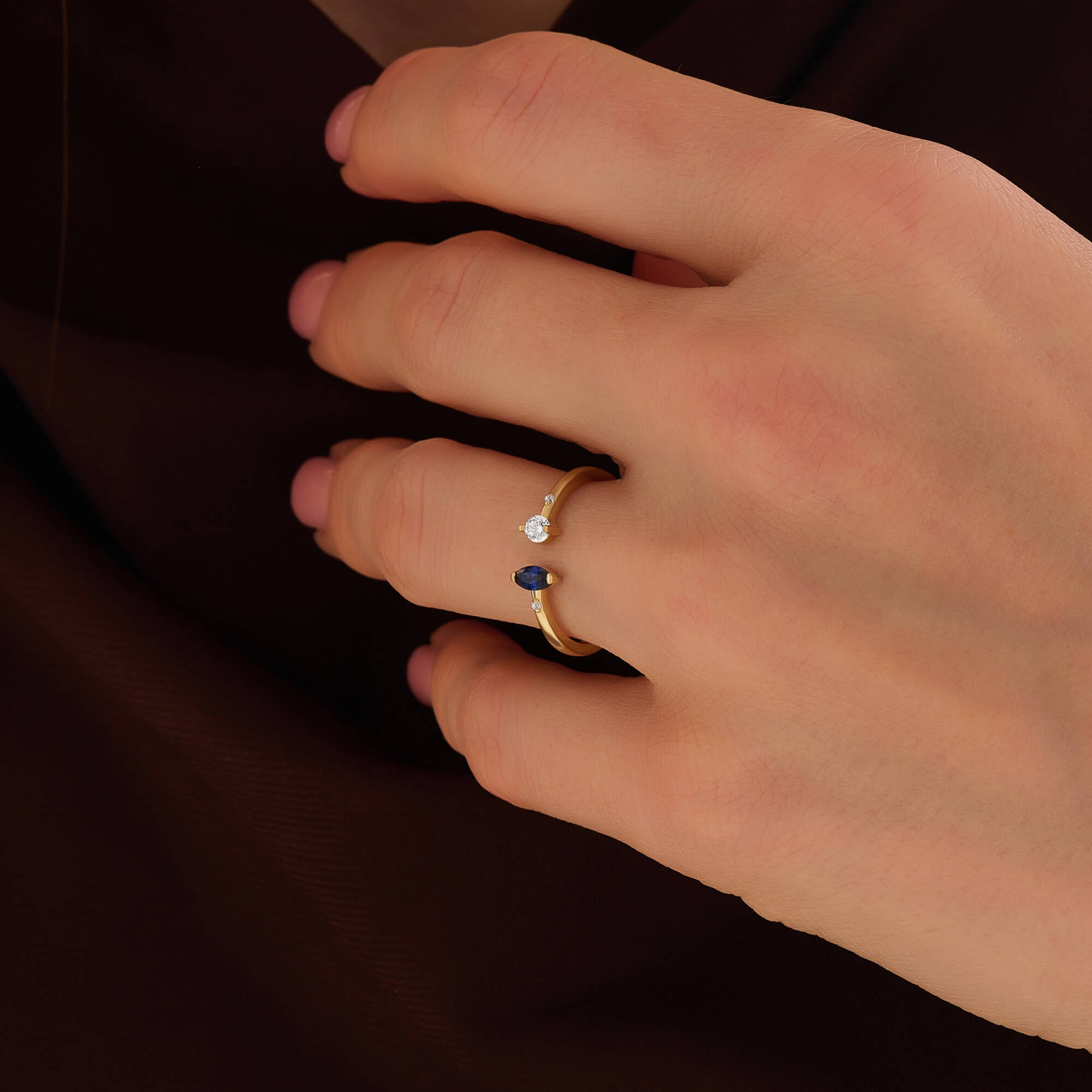 Lab-Grown Diamond Sapphire Marquise Open Ring in Real Gold