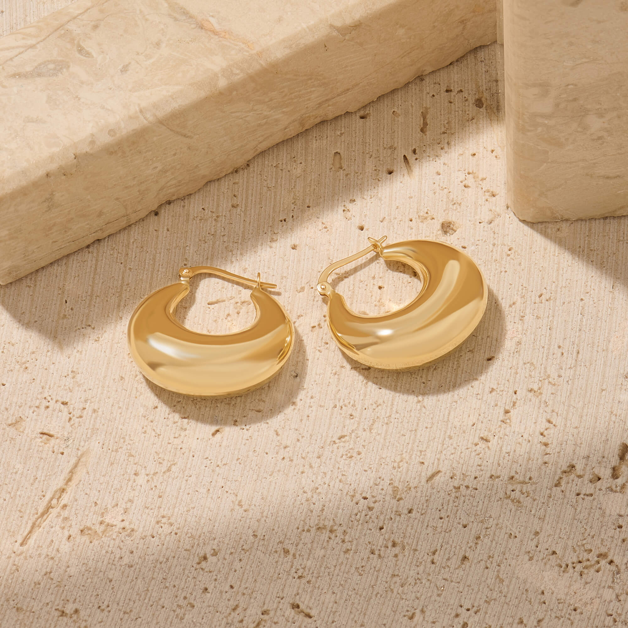 Large Puffy Hoop Earrings in Solid Gold