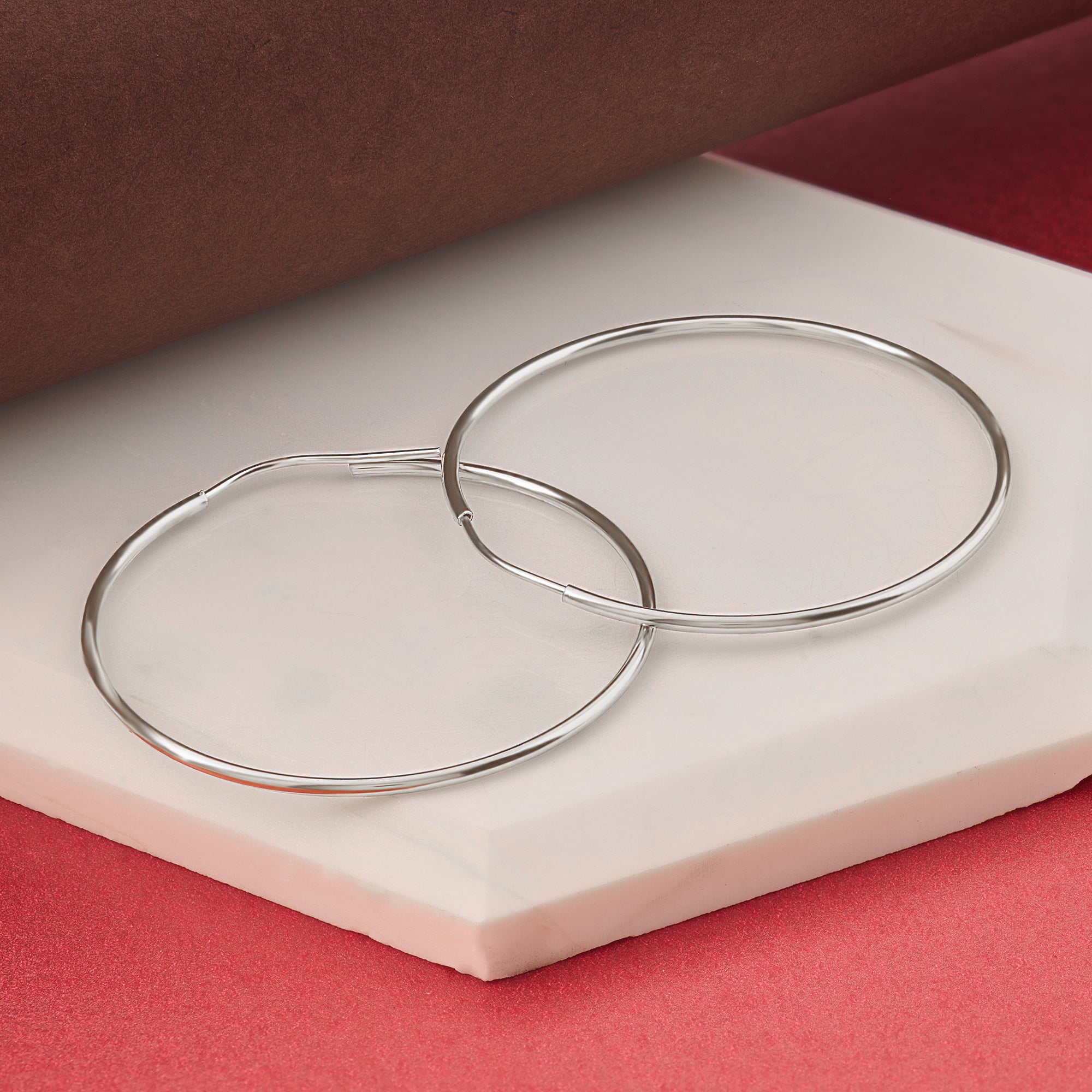 Oversized Thin Hoop Earrings in 14k Real White Gold
