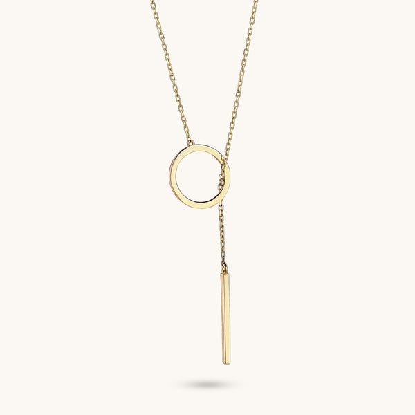 Lariat Bar & Circle Necklace in 14K Solid Gold