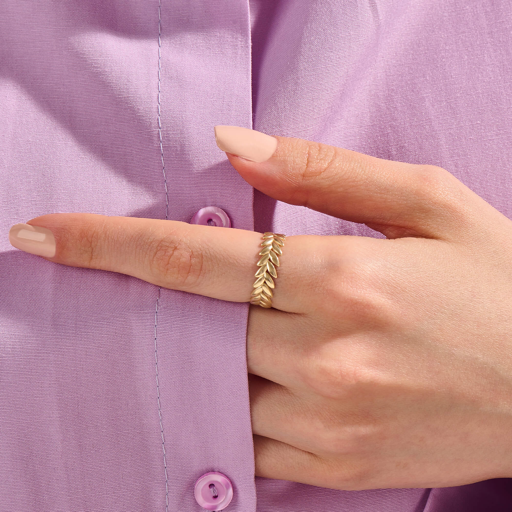 14K Real Gold 5mm Laurel Wreath Bold Band Ring