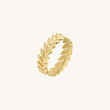 14K Real Yellow Gold 5mm Laurel Wreath Bold Band Ring