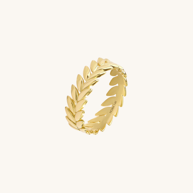14K Real Yellow Gold 5mm Laurel Wreath Bold Band Ring