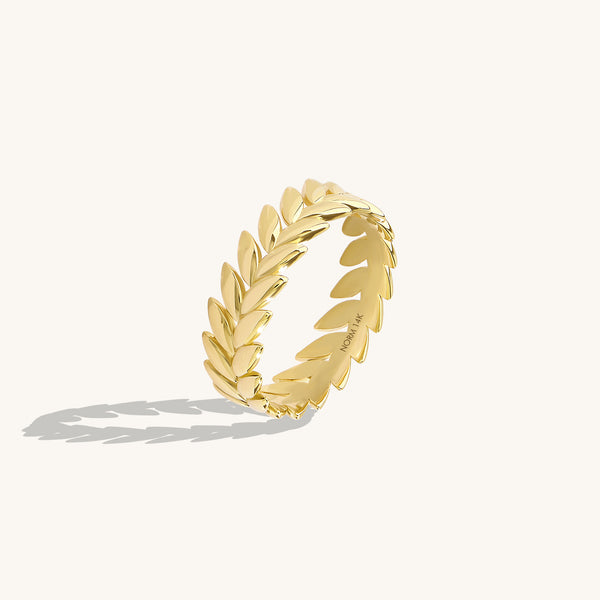 14K Real Yellow Gold Laurel Wrath Band Ring