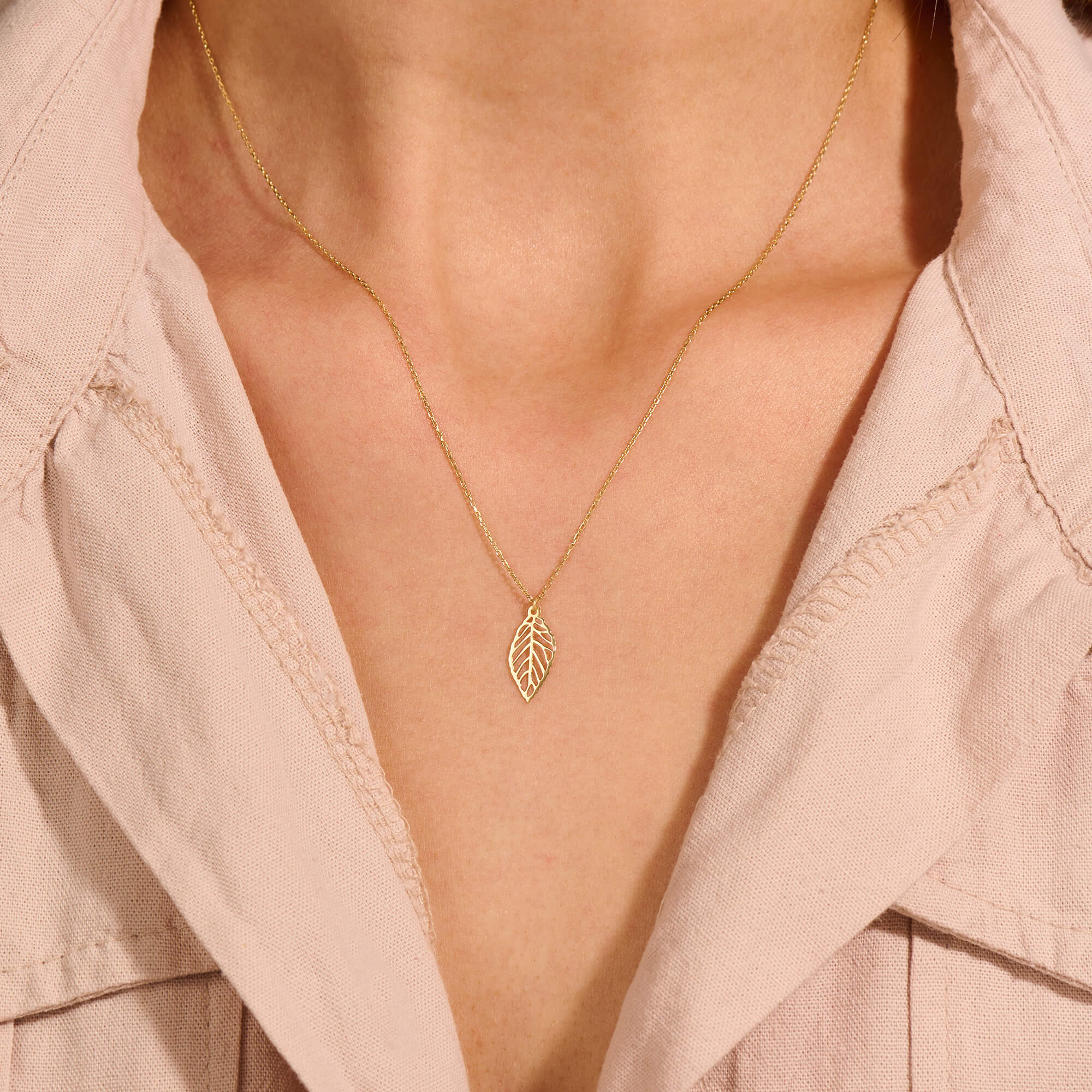 14K Real Gold Botanical Leaf Necklace