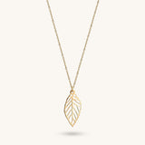 14k Real Yellow Gold Dainty Leaf Necklace for Women