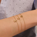14k Solid Yellow Gold Dainty Letter Charm Bracelet