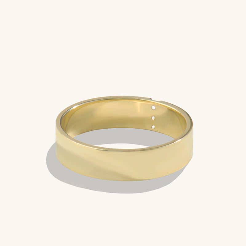 Women's Line Pave Thick Band Ring in 14K Solid Yellow Gold