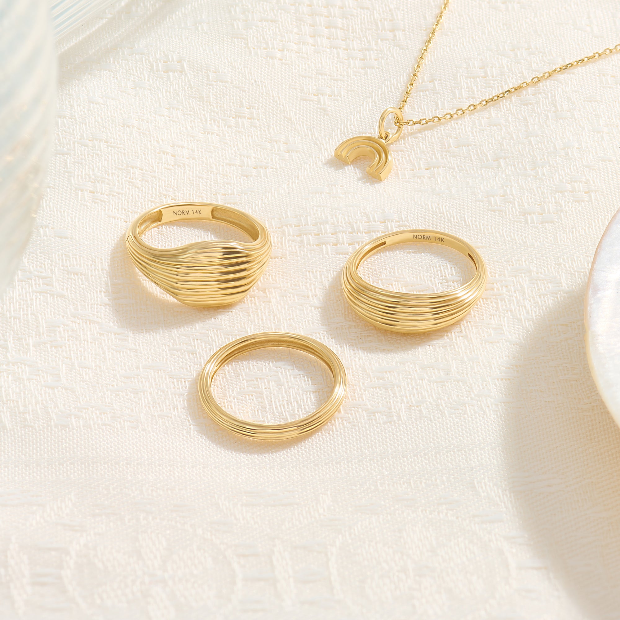 14K Real Gold Parallel Dome Ring