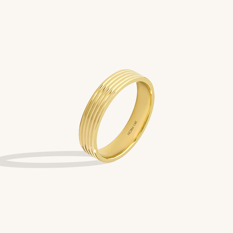 Women's 14K Real Gold Linear Flat Wedding Band Ring