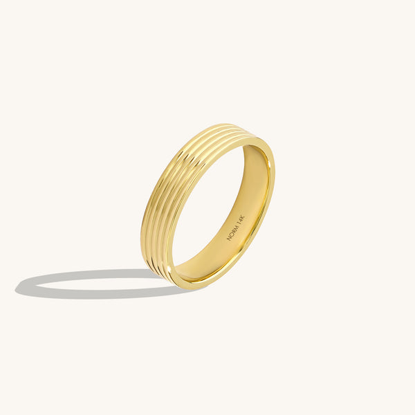 Women's 14K Real Gold Linear Flat Wedding Band Ring