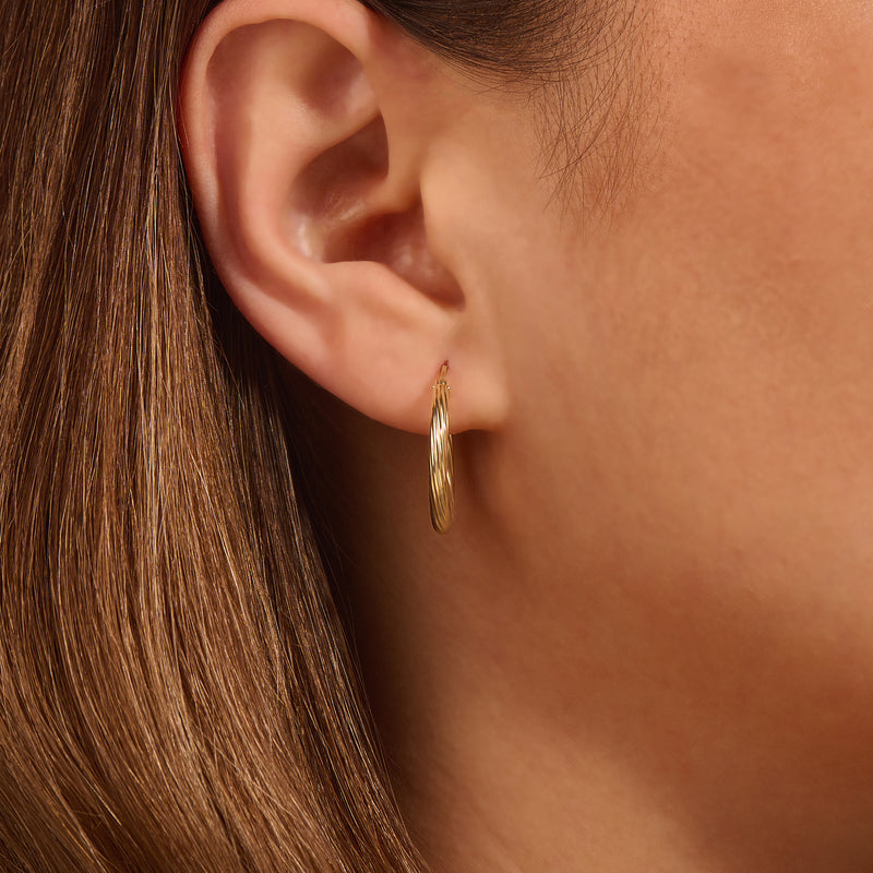 Women's 14k Gold Textured Hoop Earrings