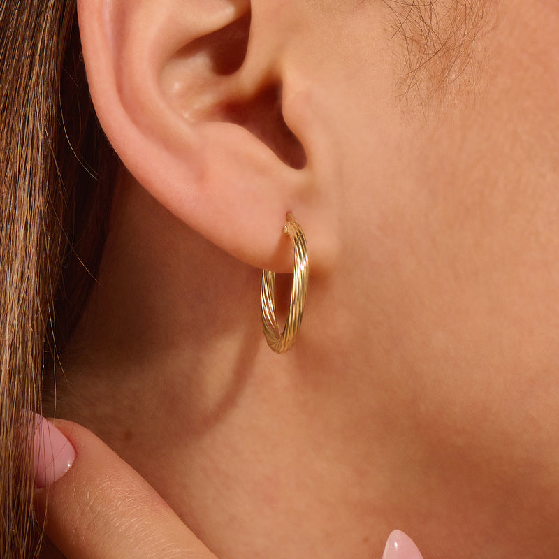Women's 14k Real Gold Linear Hoop Earrings