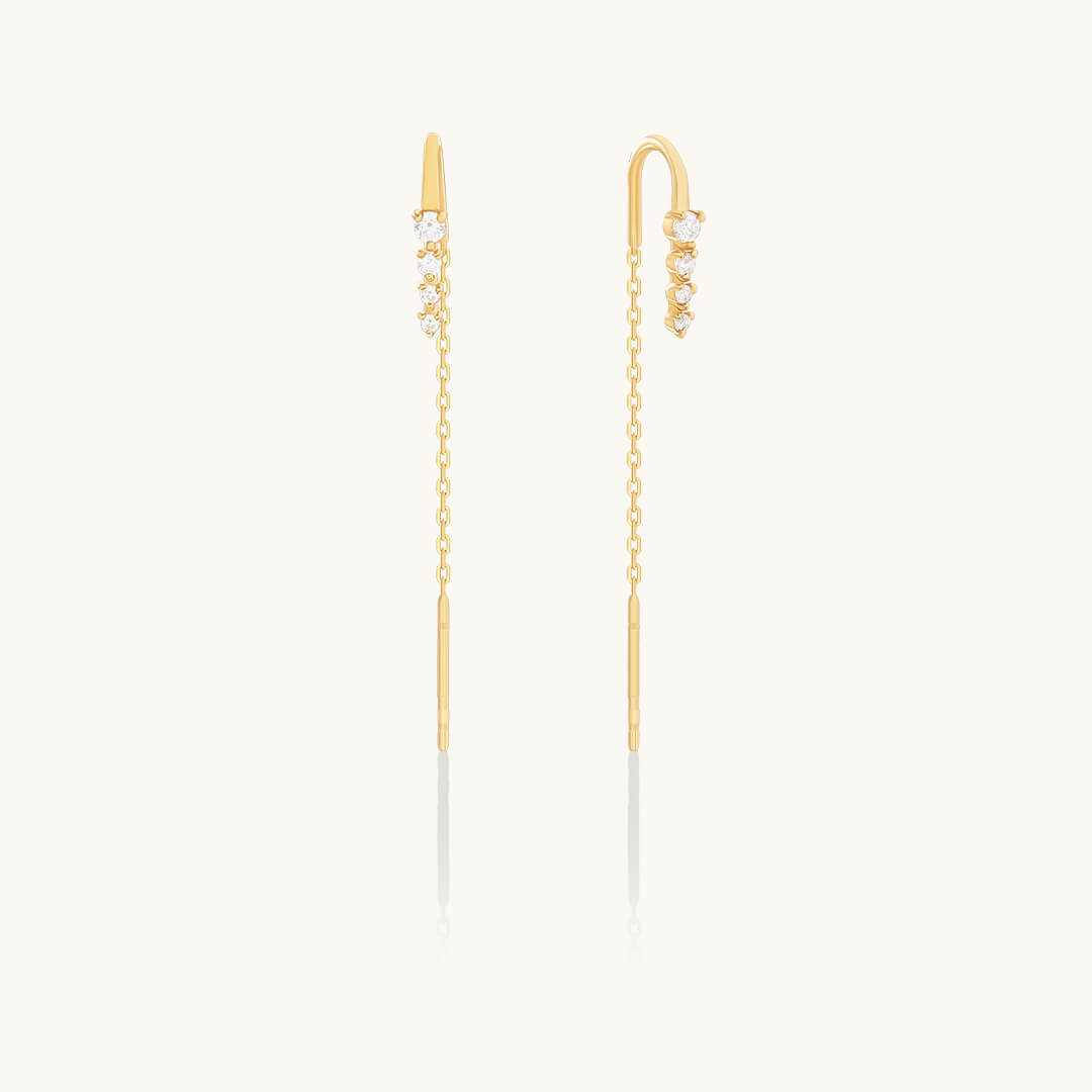 Linear Moissanite Threader Earrings in Solid Gold