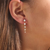 14K Solid Gold CZ Diamonds Long Drop Earrings
