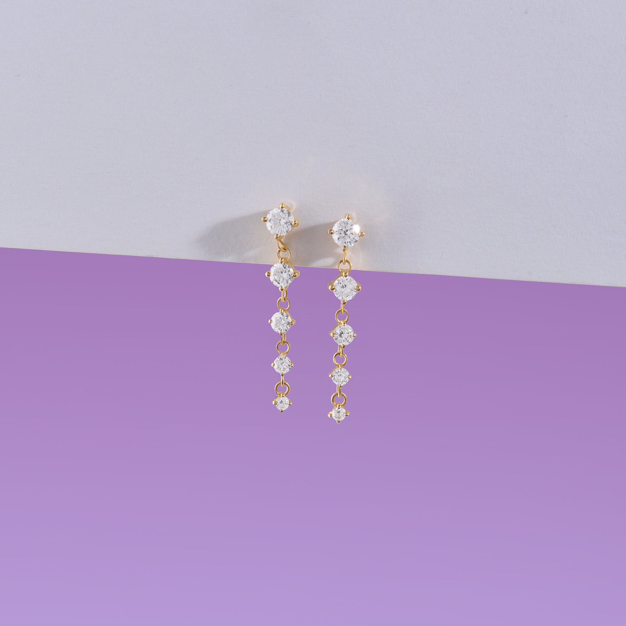 14K Solid Yellow Gold Long Drop Earrings