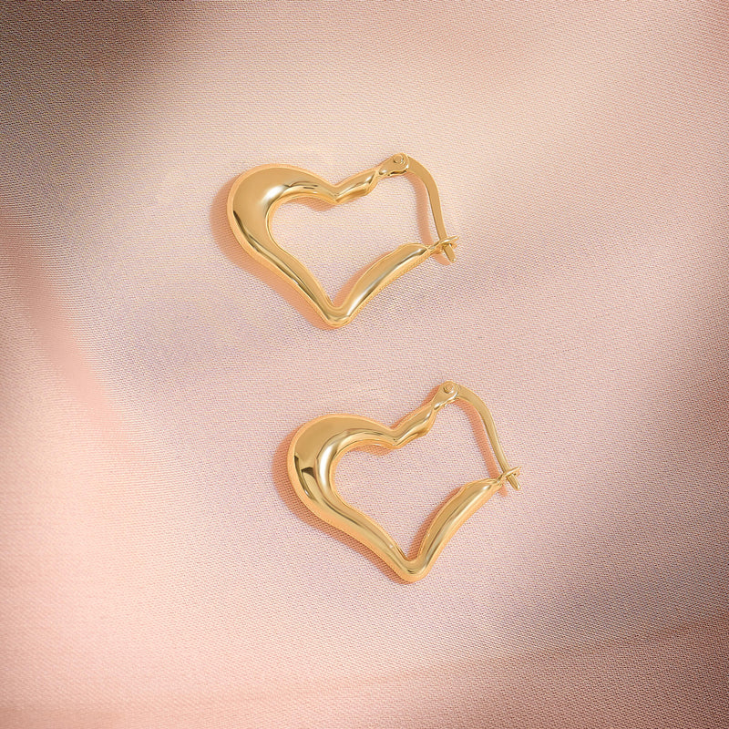 Women's Heart Hoop Earrings in 14K Solid Gold