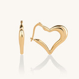 14K Real Gold Heart-Shaped Hoop Earrings