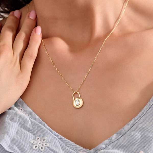Women's Love Lock Necklace in Gold Vermeil on 925 Solid Silver