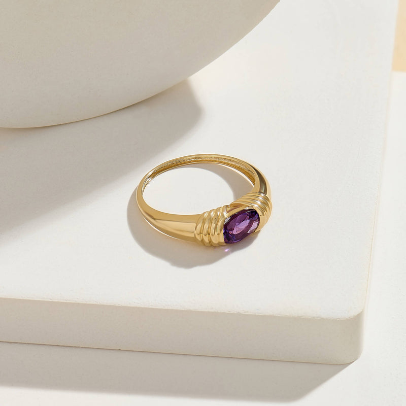 Majestic Amethyst Ring in 14k Solid Yellow Gold