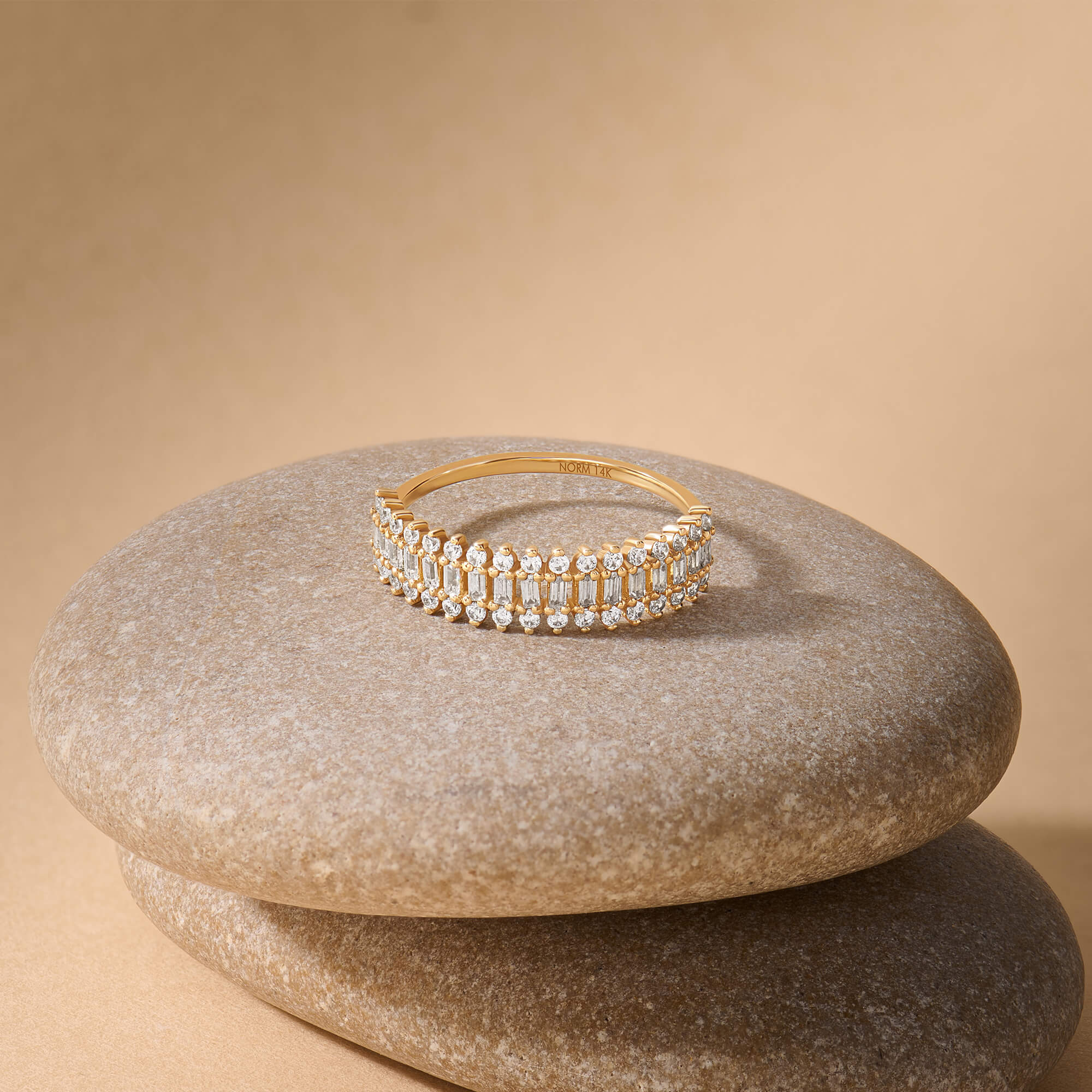 14K Solid Yellow Gold Majestic Ring with Paved CZ 