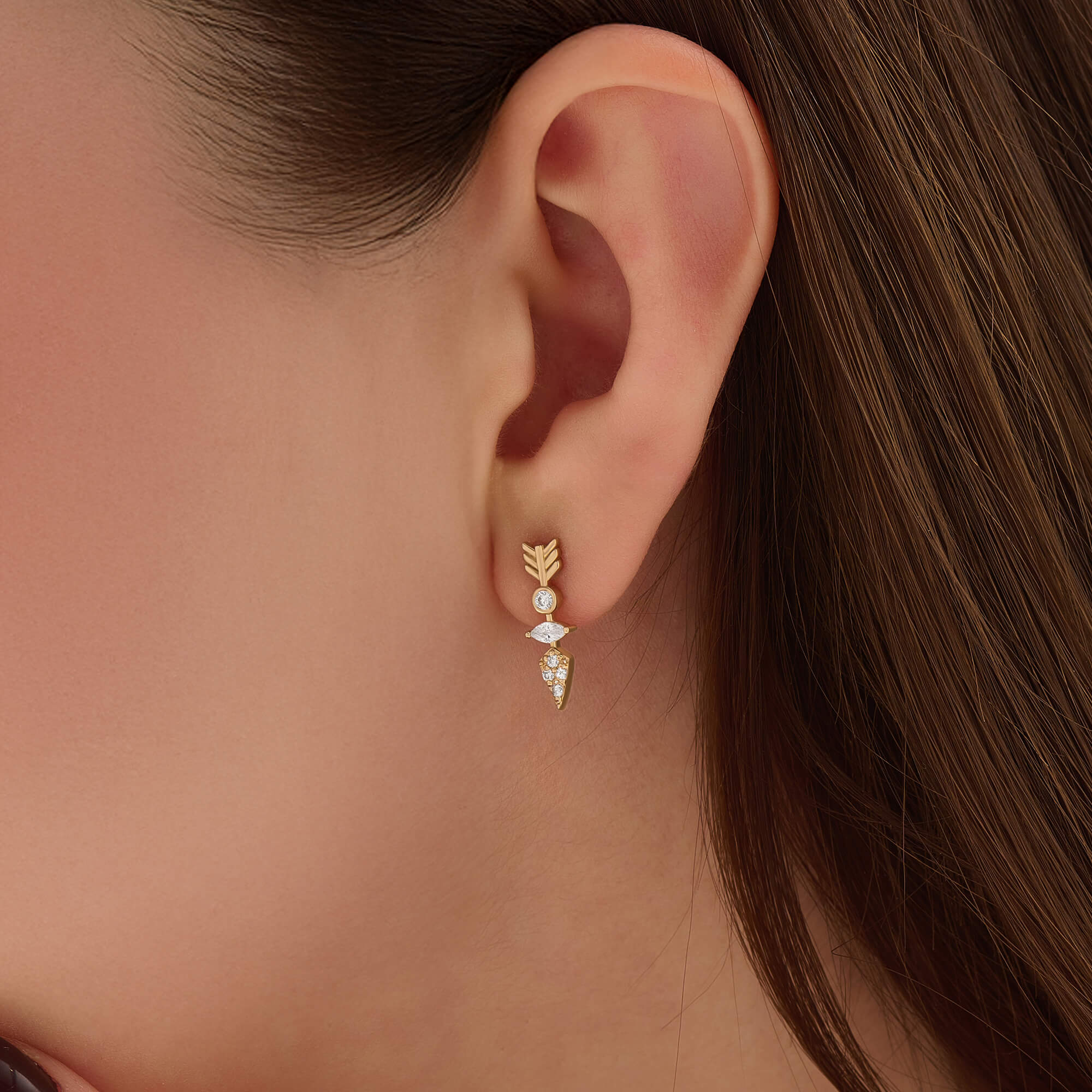 Women's Solid Yellow Gold Marquise Arrow Earrings