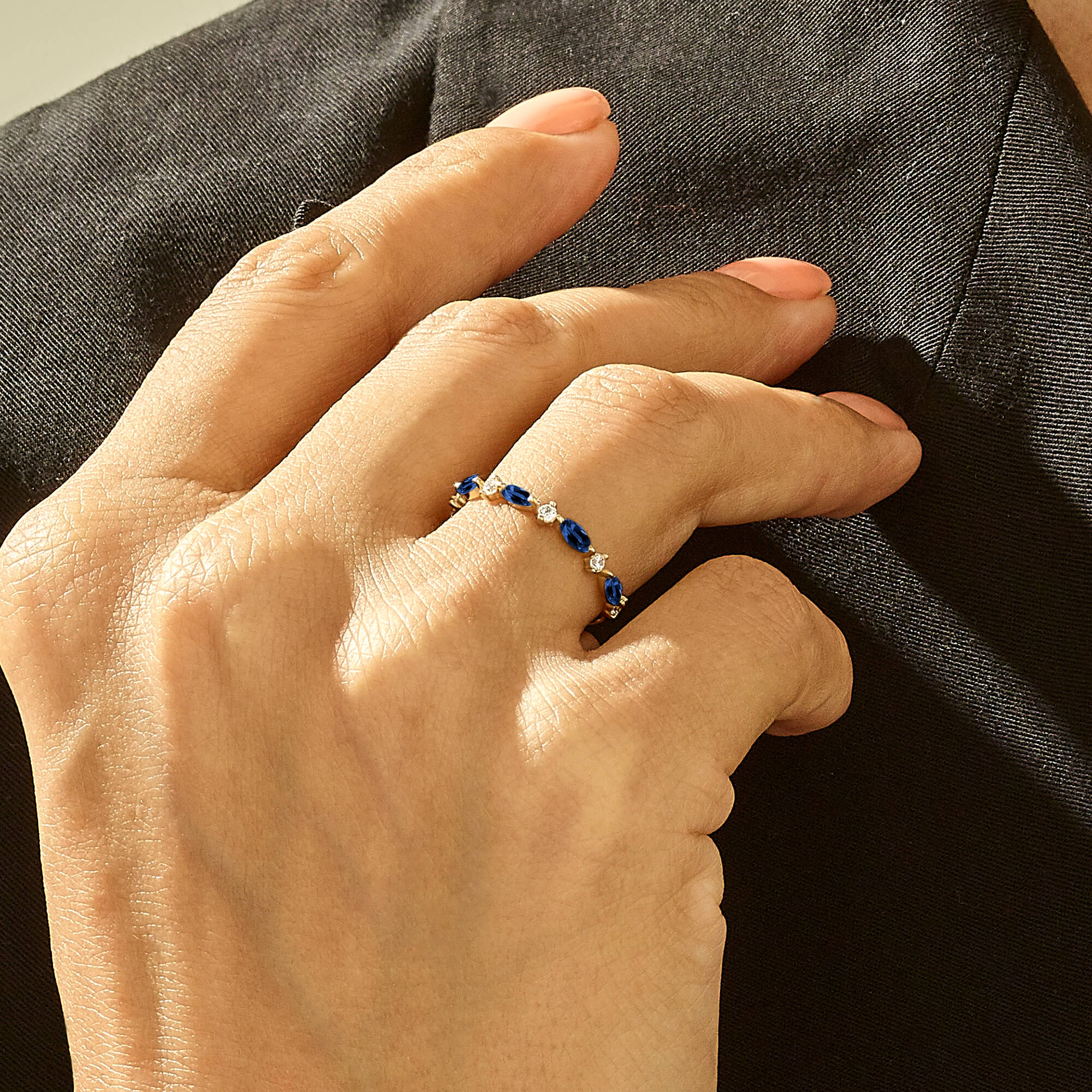 Marquise Cut Sapphire Band Stacking Ring in 14k Solid Gold