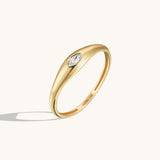 14k Real Yellow Gold Marquise Bezel Signet Ring for Women