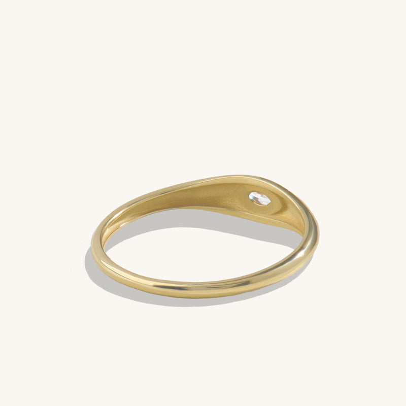 14k Solid Yellow Gold Marquise Bezel Signet Ring for Women