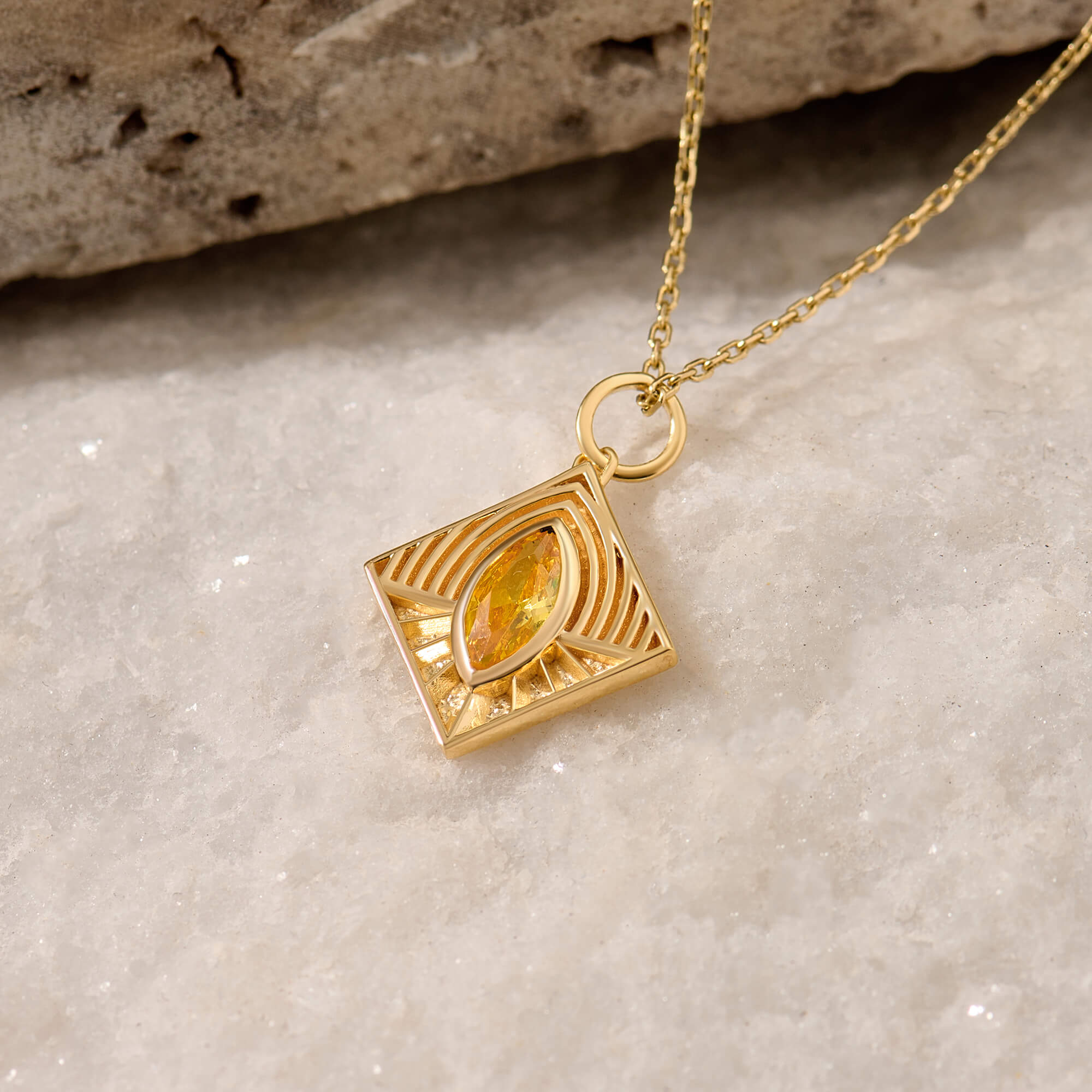Cirtine Stone Marquise Geometric Necklace in 24K Gold Vermeil