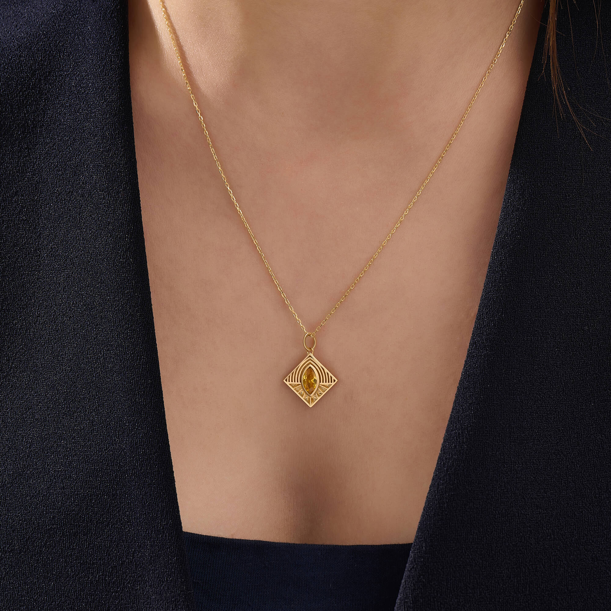 Women's Gold Vermeil Marquise Citrine Geometric Necklace