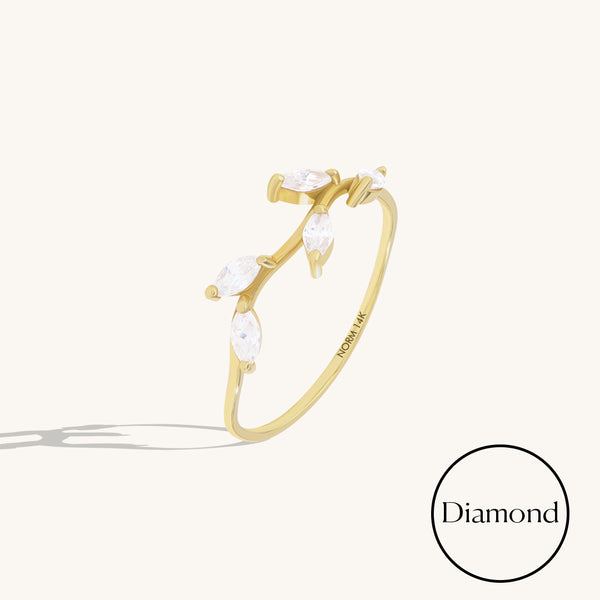 0.24 ctw Marquise Cut Diamonds Leaf Stacking Ring in 14k Gold
